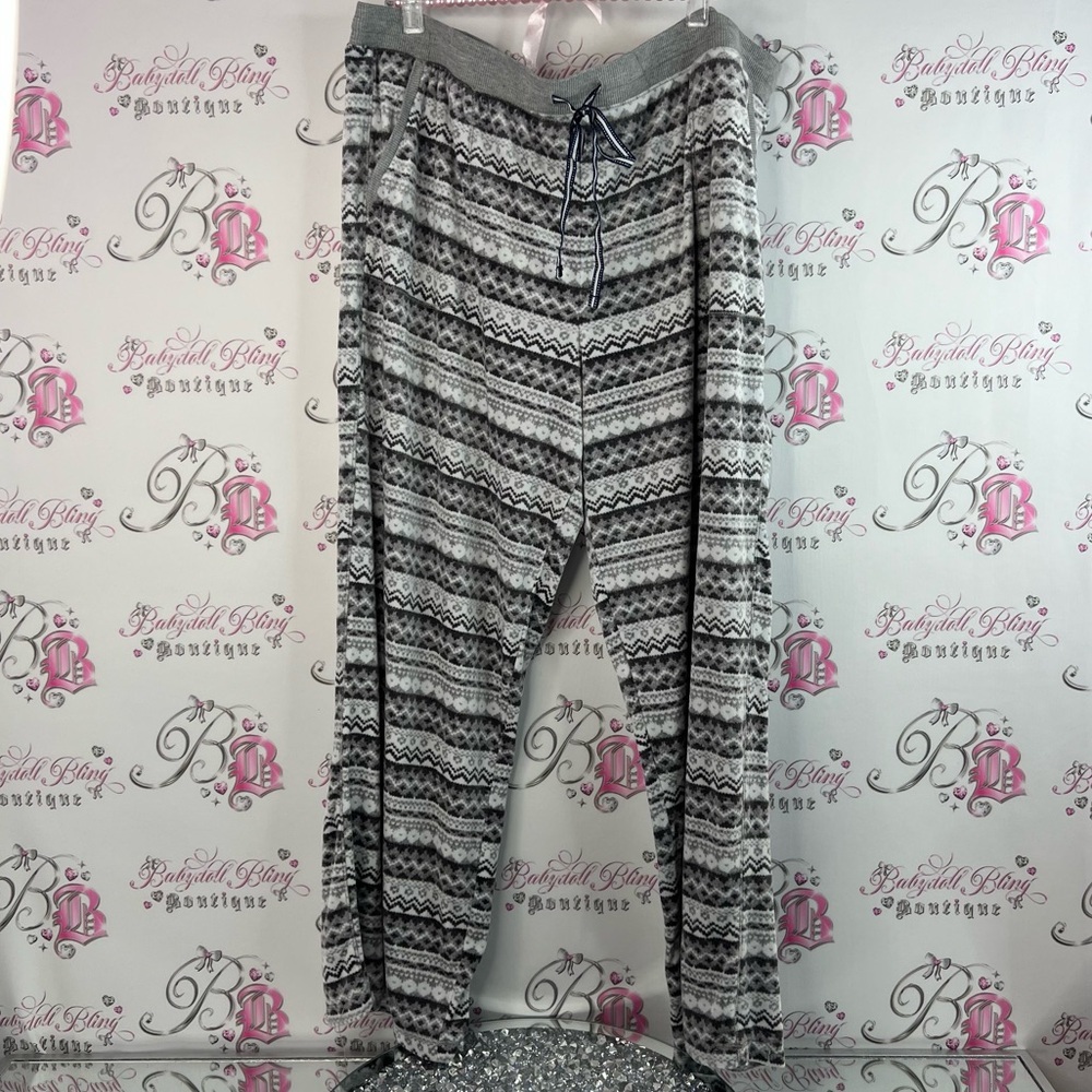 Nautica pants lounge fleece soft cozy winter Gray Patterned bottoms pj Pants